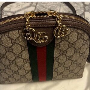 Gucci Beige and Brown Cosmetic Bag with Gold Accents